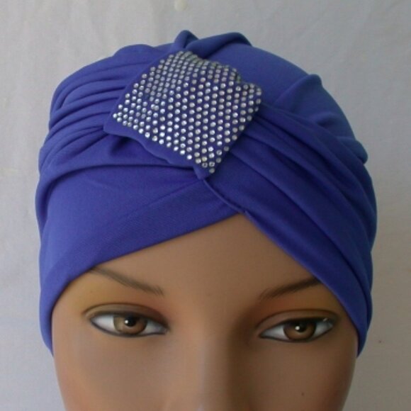 Sapphire Blue Instant Turban Cap Fun and Flirty Fashion Hat - Picture 1 of 3